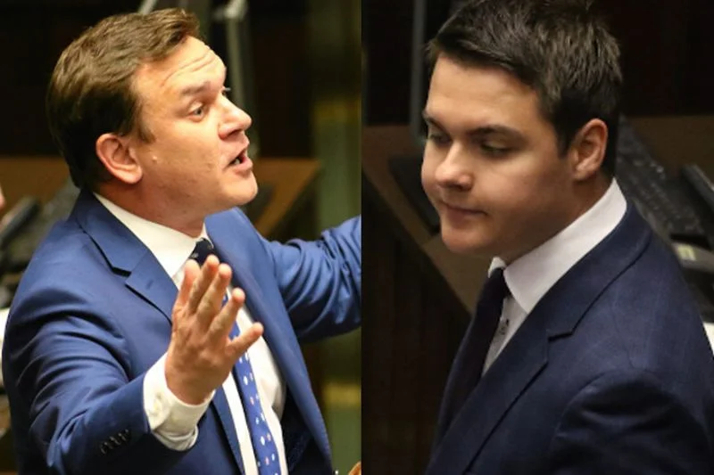 Poseł Dominik Tarczyński i poseł Łukasz Rzepecki