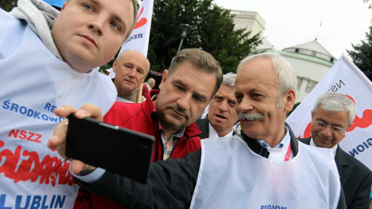 Związkowcy kochają Piotra Dudę. Na zdjęciu protest pod Sejmem 04.09.2015 r.
