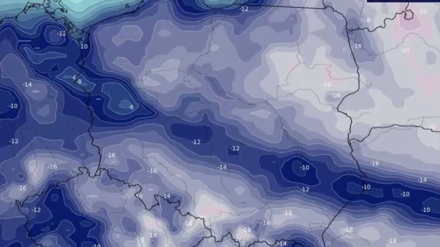 Zima termiczna wkroczy do Polski. Na grafice prognozowany mróz na 18 lutego.