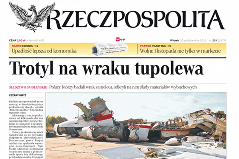 Wojskowi prokuratorzy poinformowali, że na wraku tupolewa nie było trotylu, o czym pisał w październiku 2012 roku Cezary Gmyz