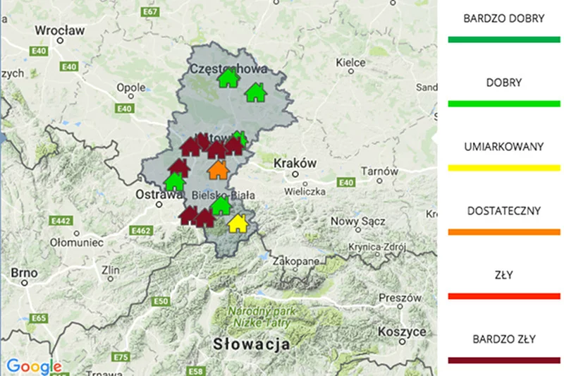 Poziom zanieczyszczenia powietrza 9 stycznia 2017