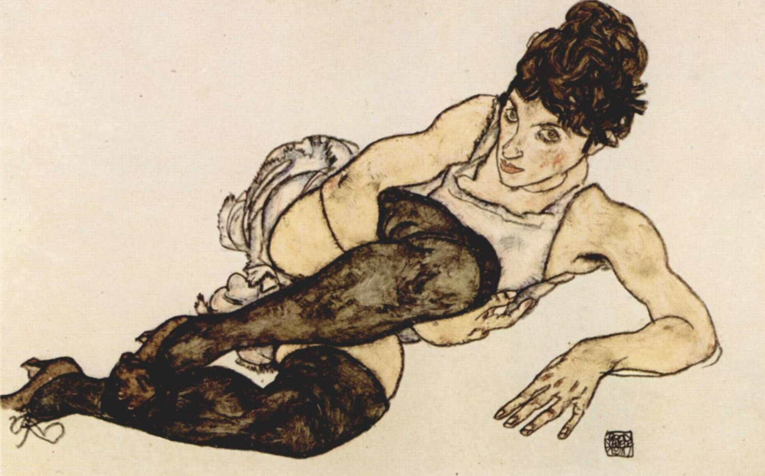 Egon Schiele - Frau mit grünen Strümpfen (Kobieta z zielonymi pończochami)