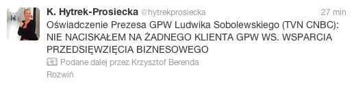 Treść oświadczenia prezesa GPW