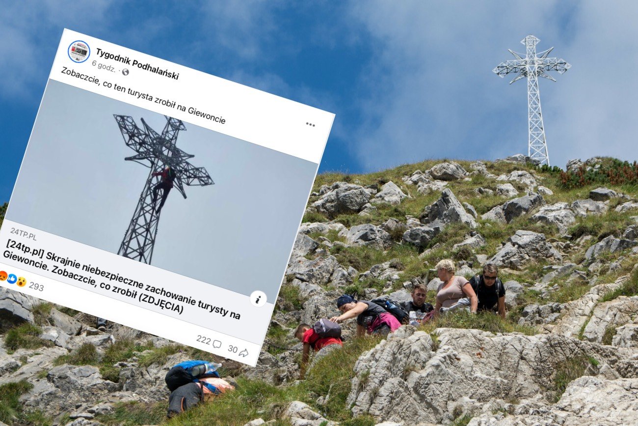 Turysta wspiął się na krzyż na Giewoncie w momencie, w którym prognozowane były burze
