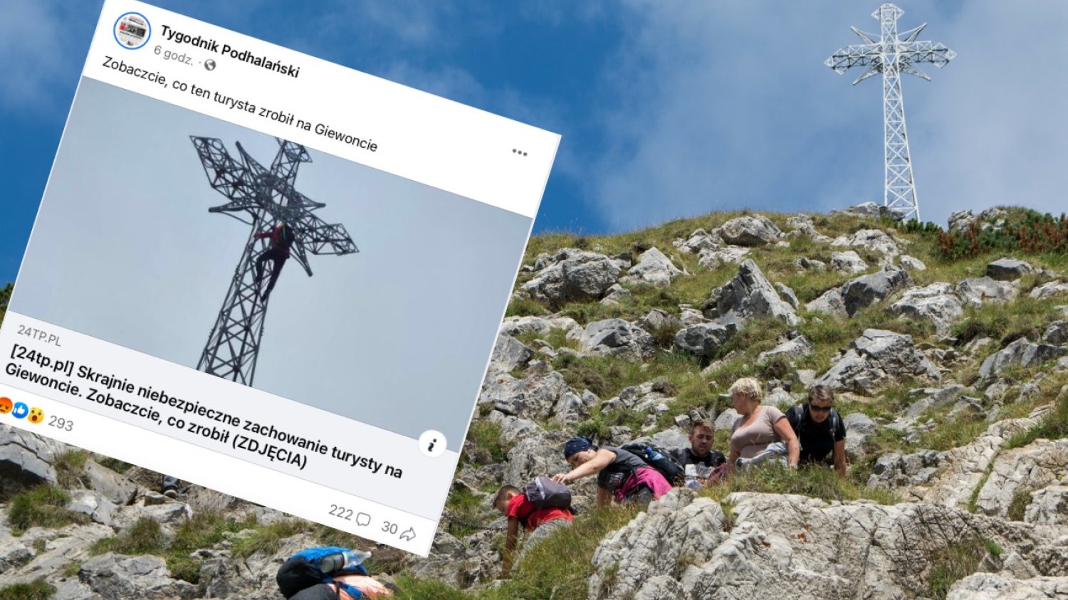 Turysta wspiął się na krzyż na Giewoncie w momencie, w którym prognozowane były burze