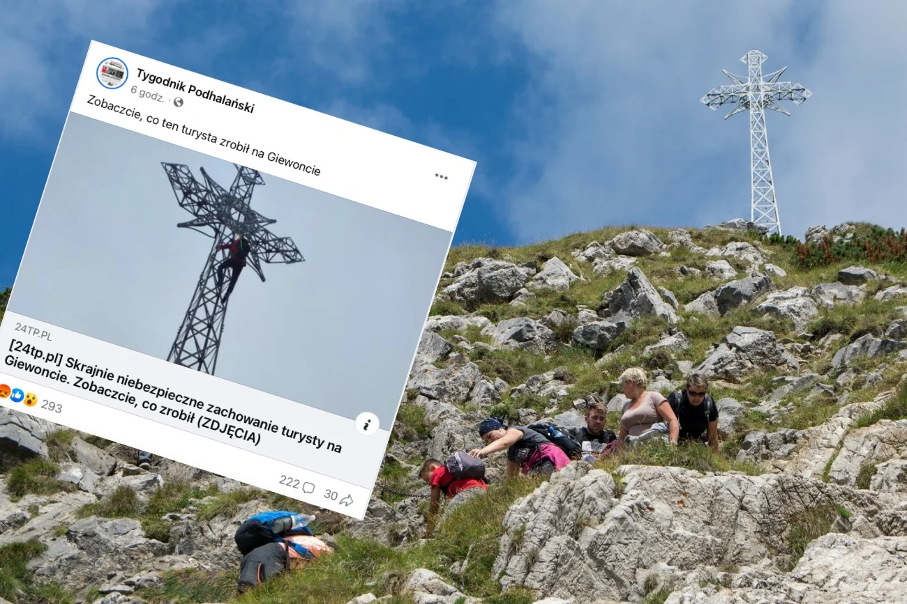 Turysta wspiął się na krzyż na Giewoncie w momencie, w którym prognozowane były burze