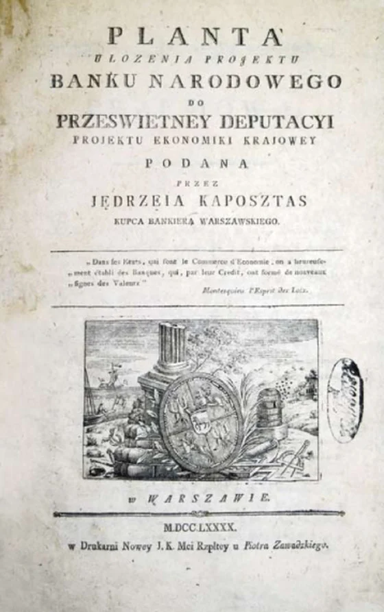 Strona tytułowa rozprawy "Planta ułożenia projektu banku narodowego".