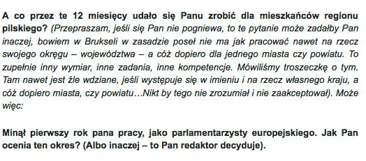 Fragment "pechowego" wywiadu posła Szejnfelda, zaczerpnięty z jego oficjalnej strony