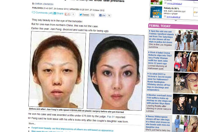 Jian Feng poznał swoją żonę, gdy wyglądała już tak, jak na zdjęciu po prawej