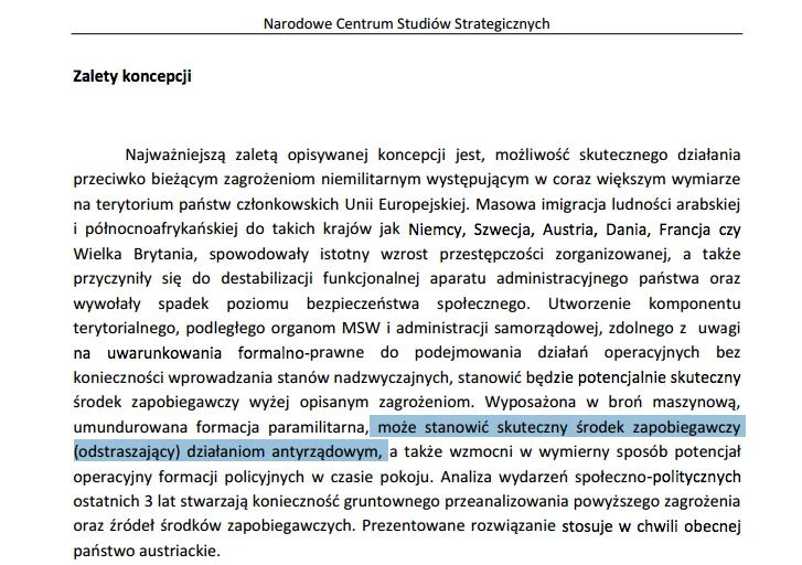 Raport NCSS jako zaletę wymienia budzenie strachu wśród działaczy antyrządowych.