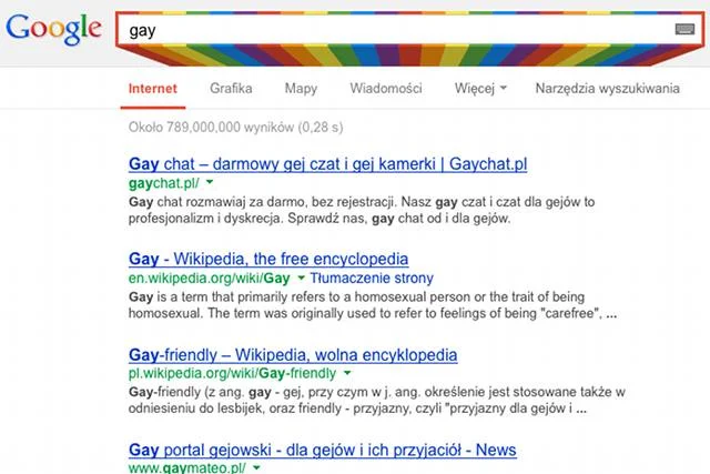 Google uczcił decyzję Sądu Najwyższego Stanów Zjednoczonych tęczową ramką