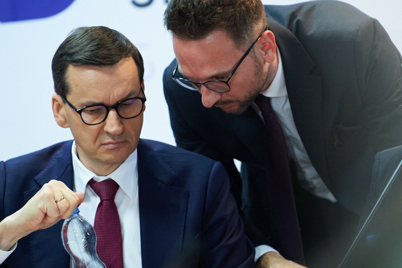 Szef MRiT Waldemar Buda i premier Mateusz Morawiecki.