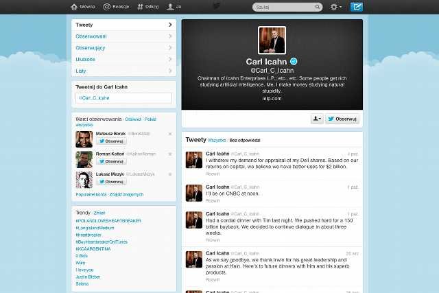 Tweety Carla C. Icahna podniosły wartość akcji o 18 mld dolarów.