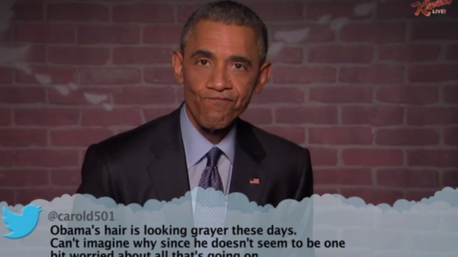 Barack Obama w programie "Jimmy Kimmel Live" odniósł się do najbardziej złośliwych twittów na swój temat.