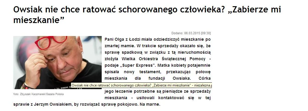 Media na tropie skandali związanych z Jurkiem Owsiakiem.