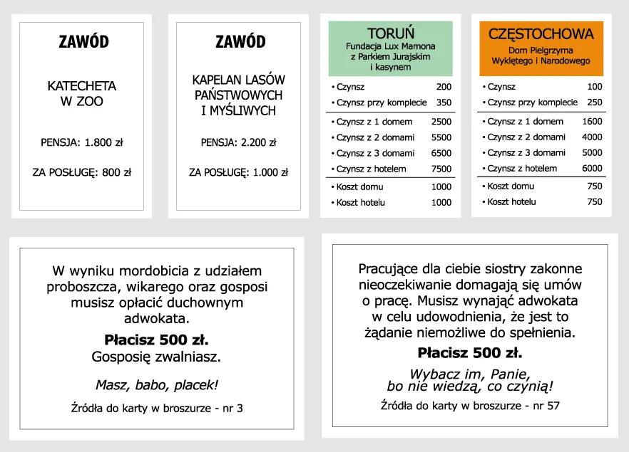 Przykładowe karty z gry