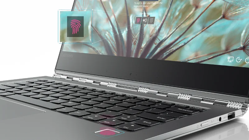 Wielofunkcyjny czytnik linii papilarnych zamontowany w laptopie Lenovo Yoga 910