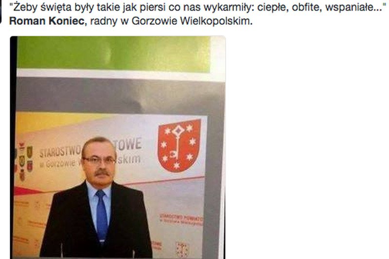 Radny PSL Roman Koniec (powiat Gorzów Wielkopolski) zamieścił w biuletynie powiatu życzenia, które wywołały burzę.
