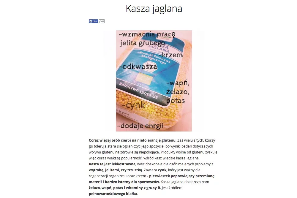 Fragment bloga Anny Lewandowskiej. Felieton o kaszy jaglanej