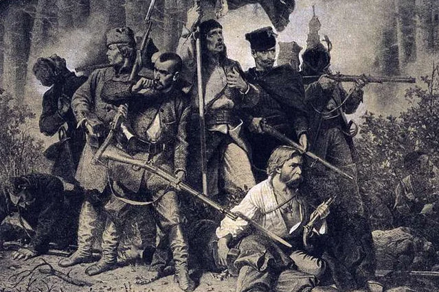 Artur Grottger, Bitwa, grafika z cyklu Polonia, 1863 rok.