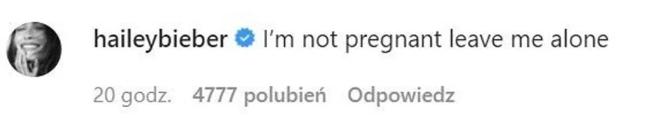 Hailey Bieber dementuje plotki o ciąży.