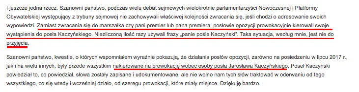 Fragment wystąpienia posła Włodzimierza Bernackiego na posiedzeniu Komisji Etyki Poselskiej.