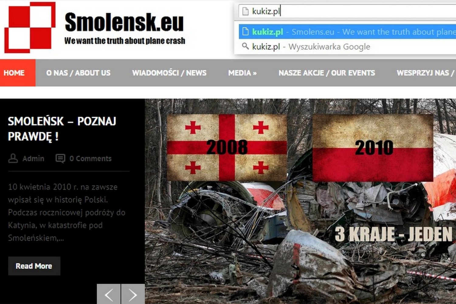 Strona Pawła Kukiza przekierowuje na stronę smolensk.eu. Wcześniej odsyłała do oficjalnej strony Andrzeja Dudy.