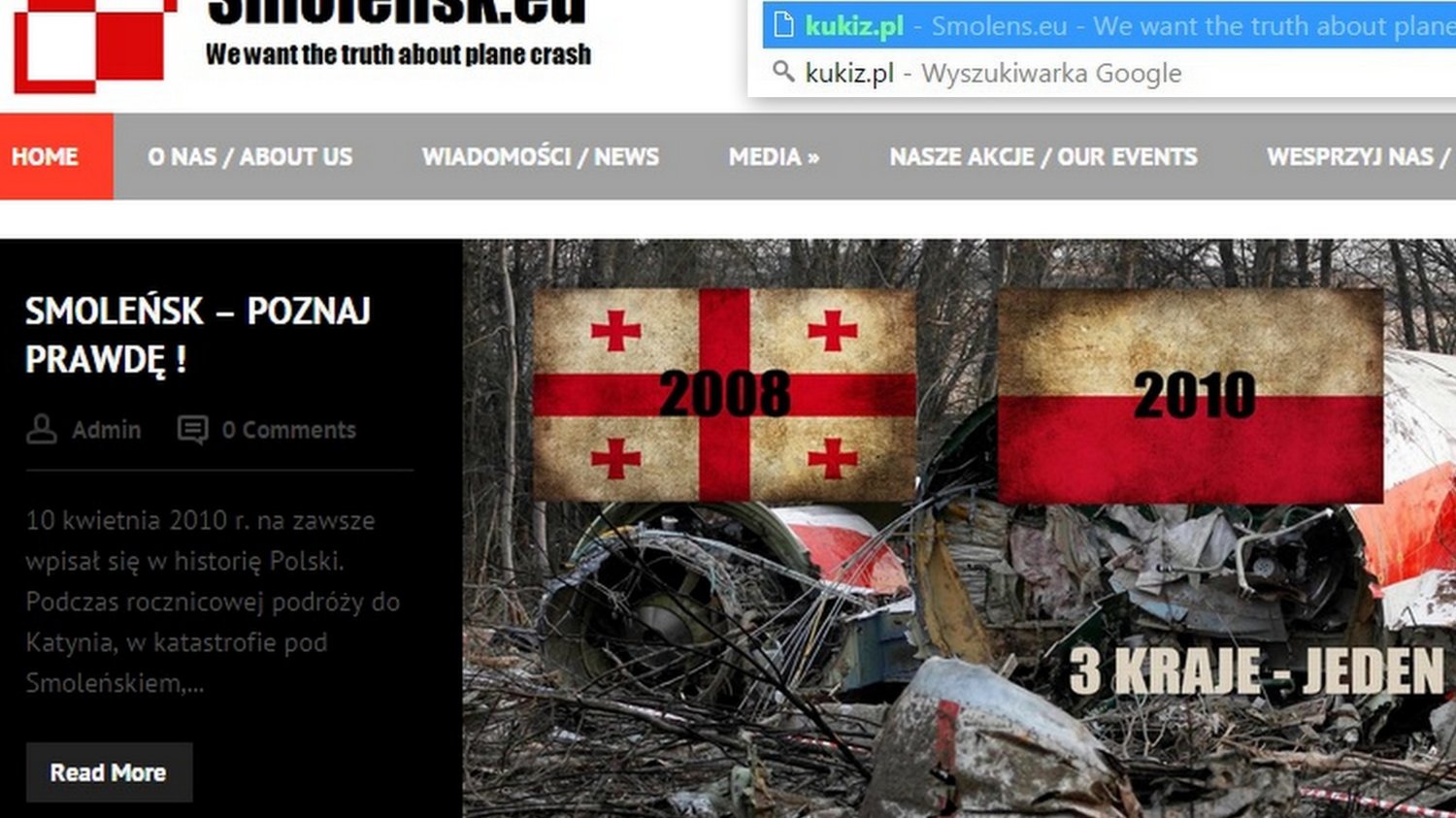 Strona Pawła Kukiza przekierowuje na stronę smolensk.eu. Wcześniej odsyłała do oficjalnej strony Andrzeja Dudy.