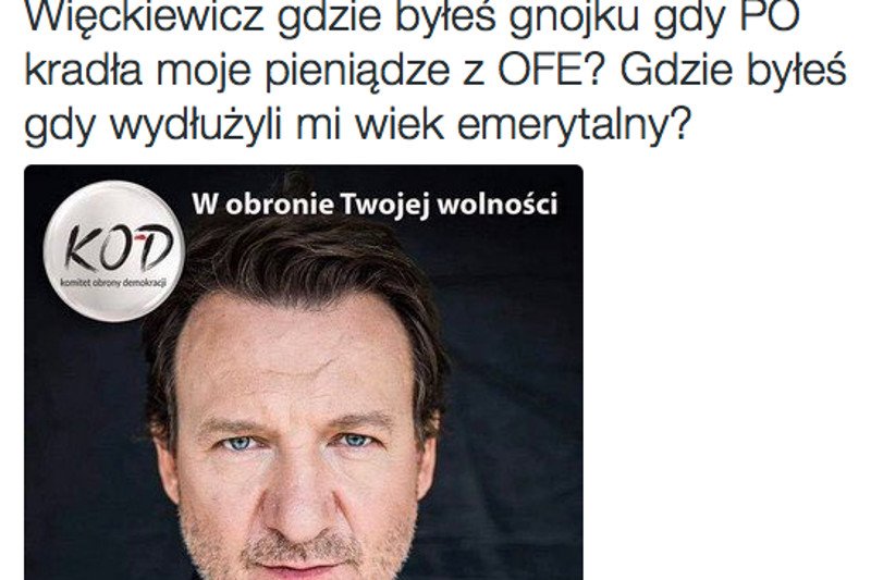 Więckiewicz spotkał się z nagonką na Twitterze za popieranie KOD-u.