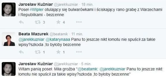 Wymiana zdań między Kuźniarem i Mazurek na Twitterze