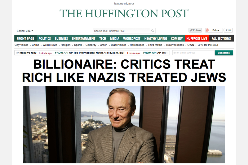 Amerykański bogacz pisze, że bogaci ze względu na swój status majątkowy są traktowani w USA jak Żydzi w III Rzeszy.