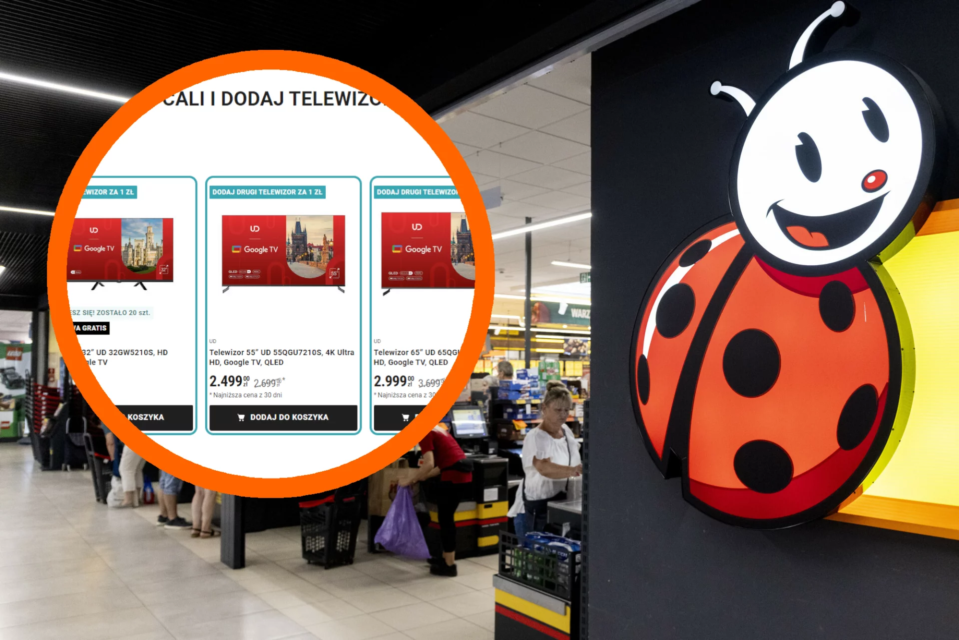 Szalona promocja. Biedronka daje telewizor za złotówkę, ale trzeba kupić jeszcze jeden Biedronka sprzedaje TV za 1 zł. Trzeba jednak kupić drugi model