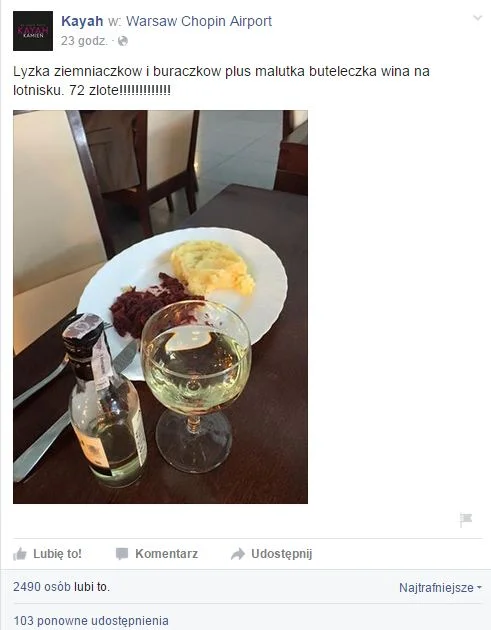 Kayah pokazała ile kosztowało ją jedzenie jakie zamówiła na lotnisku.