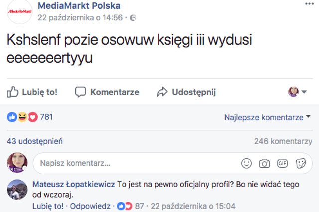 Atak hakera czy marketingowca? Internauci zastanawiają się, co się dzieje na profilu Media Markt na Facebooku.