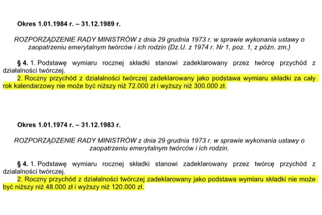 Artyści mogli płacić płacili składki emerytalne od dochodów mniejszych niż przeciętna płaca robotników (240 tys. starych złotych rocznie), a i tak wielu z nich lekkomyślnie omijała system.