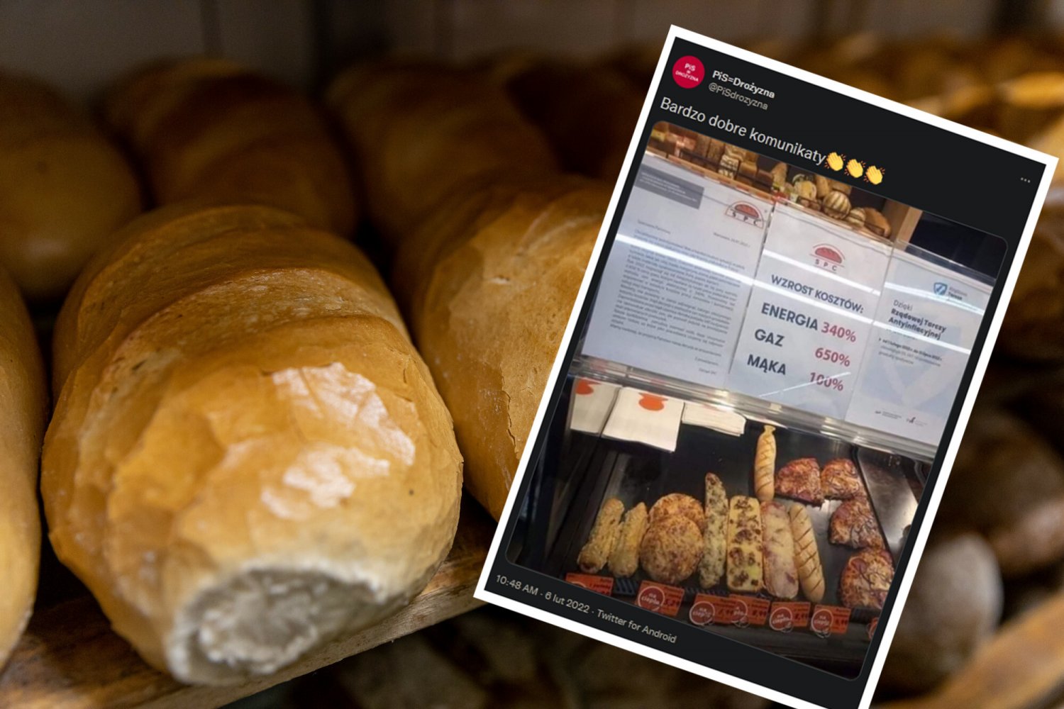 Kierownik pewnej warszawskiej piekarni postanowił umieścił ogłoszenie o przyczynach wzrostu cen.