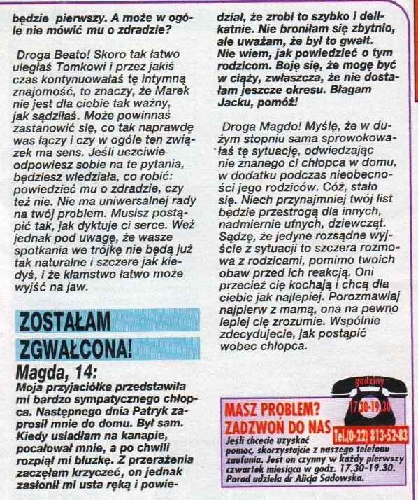 Porada, jaką "Bravo" udziela zgwałconej 14-latce szokuje. Dziś takie coś nie przeszłoby bez echa.