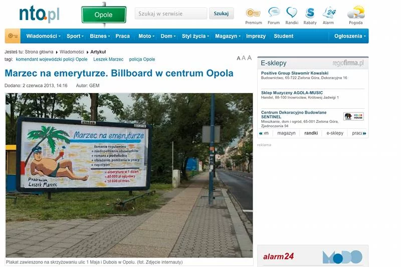 W centrum Opola ktoś powiesił na billboardzie plakat byłego komendanta policji Leszka Marca.