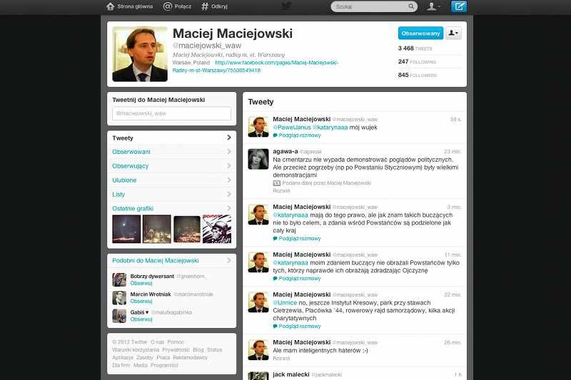 Screen z Twittera Macieja Maciejowskiego