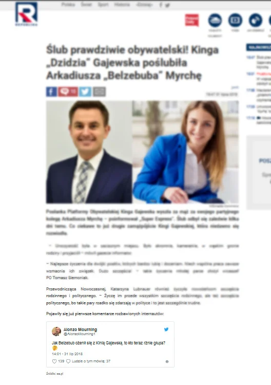 Belzebub i Dzidzia wzięli ślub – grzmi nagłówek na stronie TV Republika.