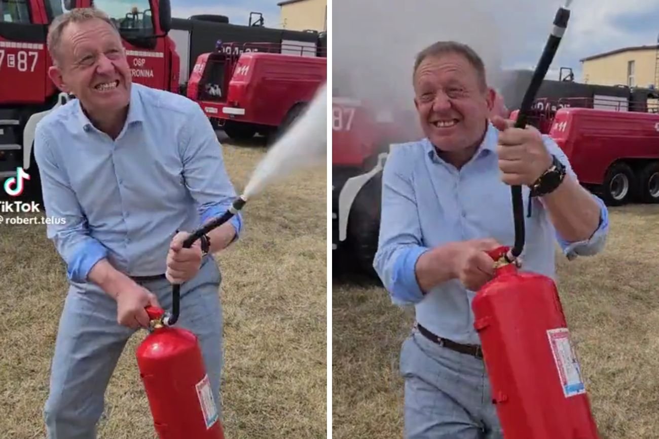 Robert Telus na TikToku. Nakręcił film z gaśnicą i zaliczył wpadkę Robert Telus na TikToku. Nakręcił film z gaśnicą i zaliczył wpadkę