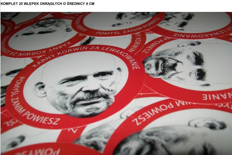 Grafika naTemat na wlepkach z "karnym Korwinem za lewakowanie"