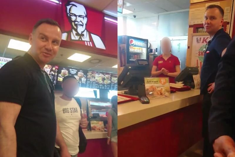 Andrzej Duda z małżonką zamawiali wrapa w KFC. W międzyczasie został zapytany o to, dlaczego łamie konstytucję. I zaczęła się awantura