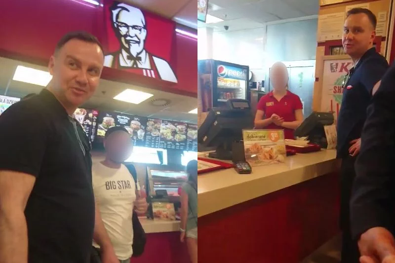 Andrzej Duda z małżonką zamawiali wrapa w KFC. W międzyczasie został zapytany o to, dlaczego łamie konstytucję. I zaczęła się awantura