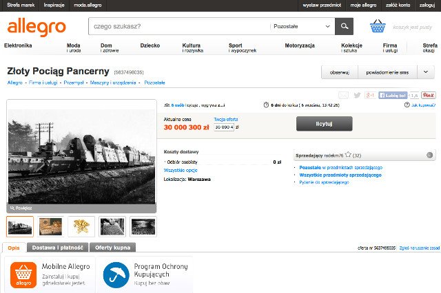 Na Allegro pojawiła się aukcja, na której można kupić "złoty pociąg" III Rzeszy