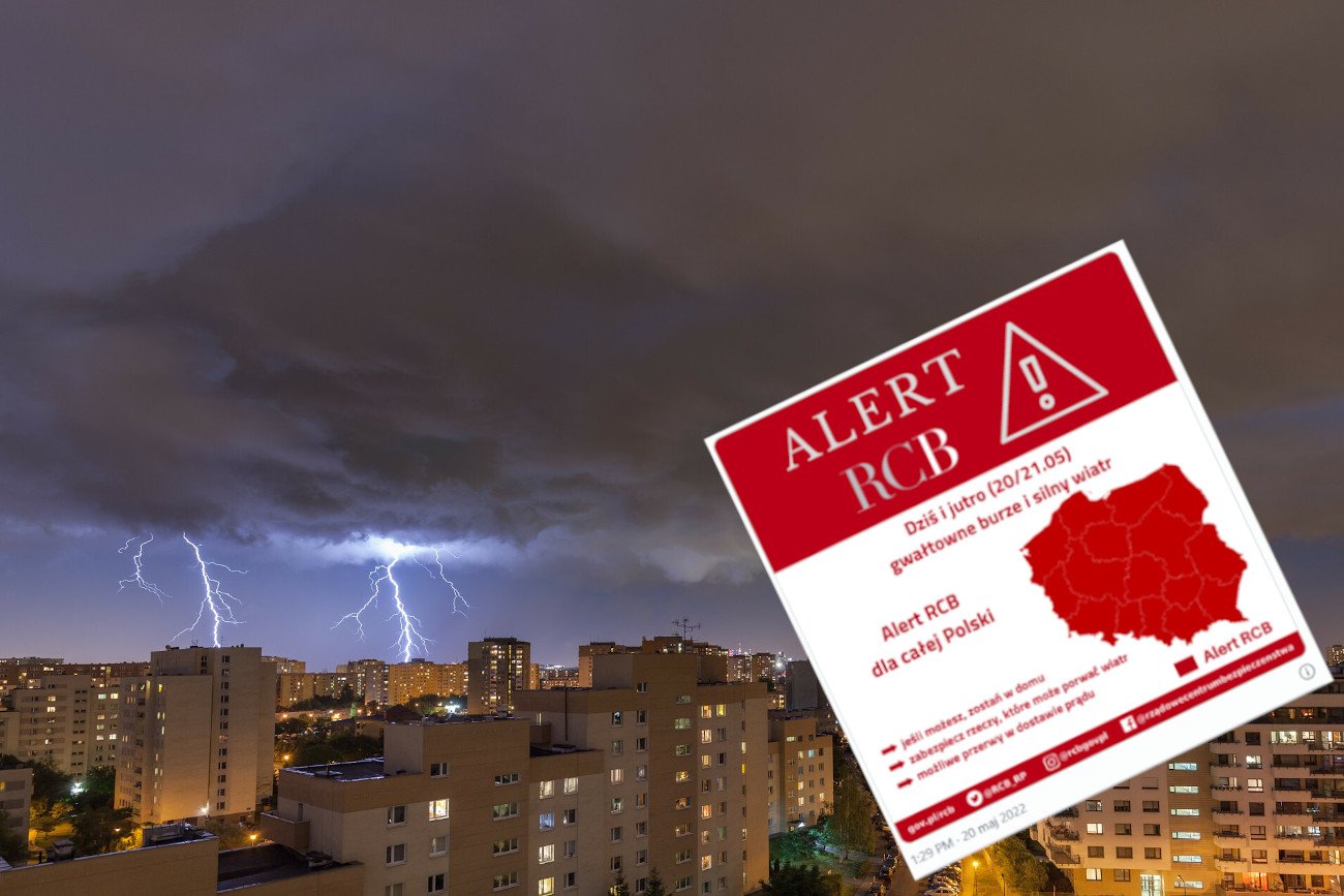 Rządowe Centrum Bezpieczeństwa ostrzega przed gwałtownymi burzami i silnym wiatrem na terenie całej Polski.