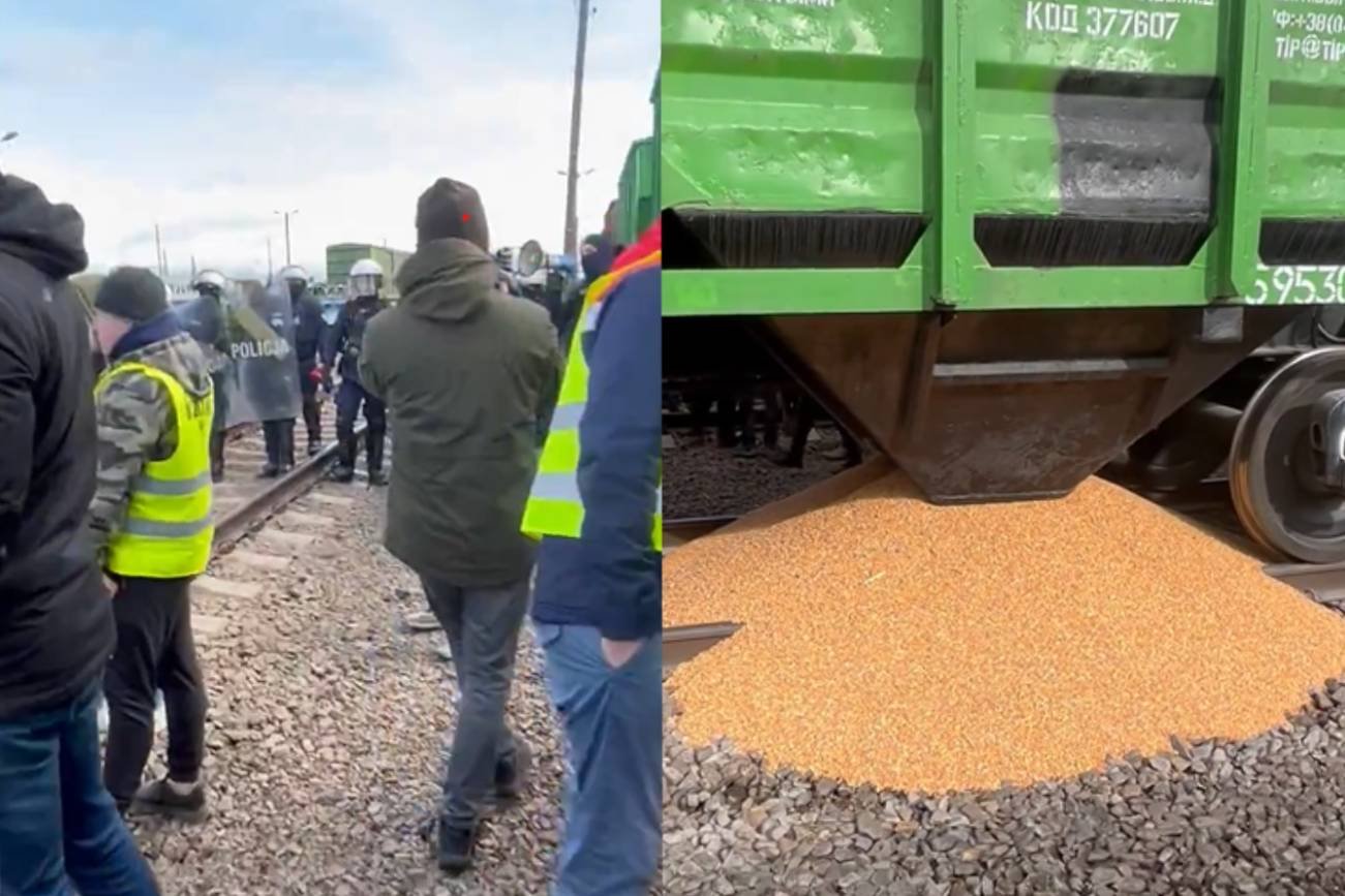 Incydent na proteście rolników. Z pociągów z Ukrainy wysypano na tory zboże