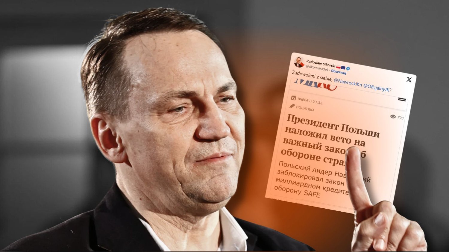 Radosław Sikorski krytykuje weto ustawy SAFE. Zauważył, że piszą o tym Rosjanie