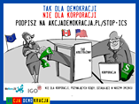Identyfikacja wizualna apelu przeciwko sądom arbitrażowym. 
Podpisz apel: https://www.akcjademokracja.pl/stop-ics