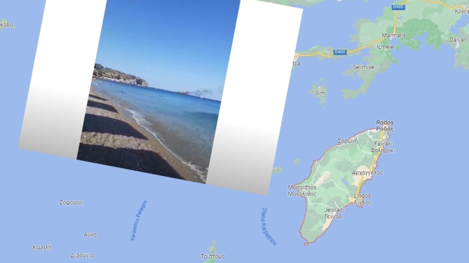 Pożar na statku na wyspie Rodos.